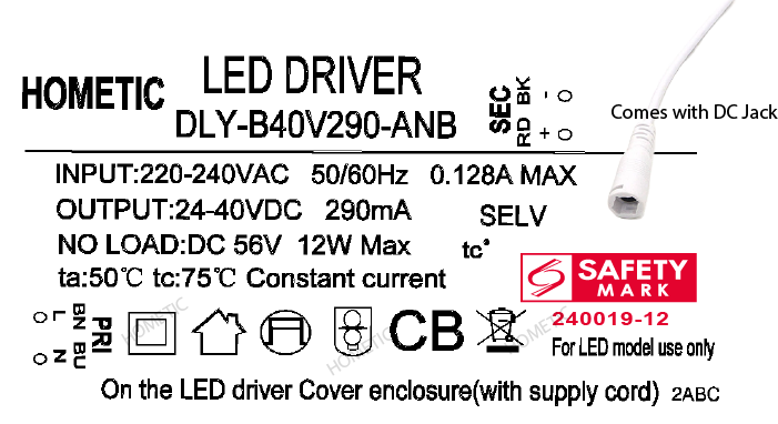 PSB approved Safety Mark Led Driver 4-7W 8-12W 12-18w 18-24W 280mA 290mA 300mA Constant Current