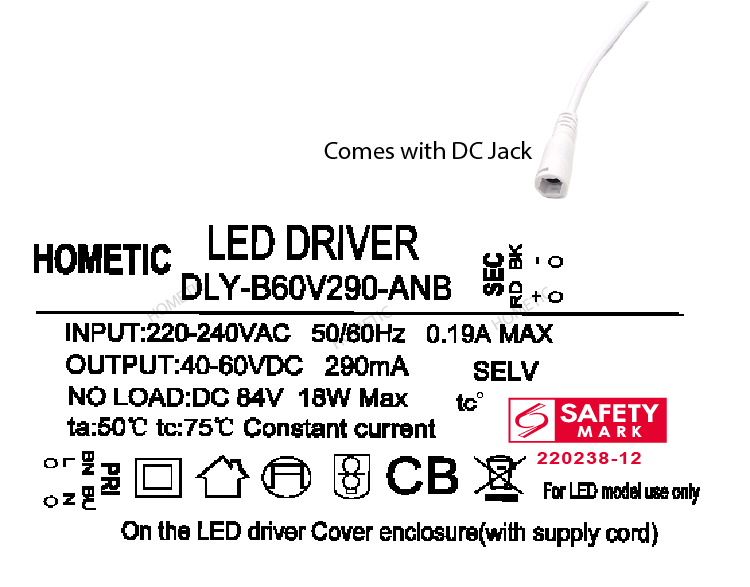 PSB approved Safety Mark Led Driver 4-7W 8-12W 12-18w 18-24W 280mA 290mA 300mA Constant Current