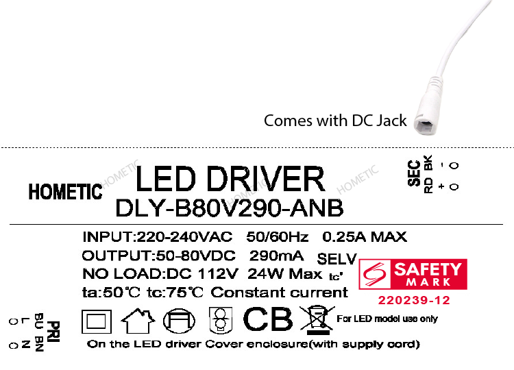 PSB approved Safety Mark Led Driver 4-7W 8-12W 12-18w 18-24W 280mA 290mA 300mA Constant Current