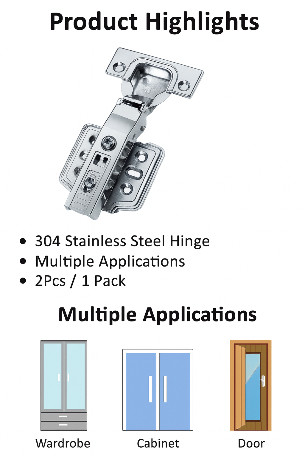 304 Stainless Steel Cabinet Soft Closing Door Hinges – 2pcs Pack