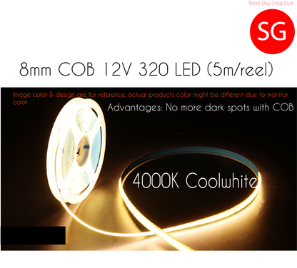 5M COB led light strip light continuous home cove wardrobe light ambient light 320LED 12V 8mm 60W 100W