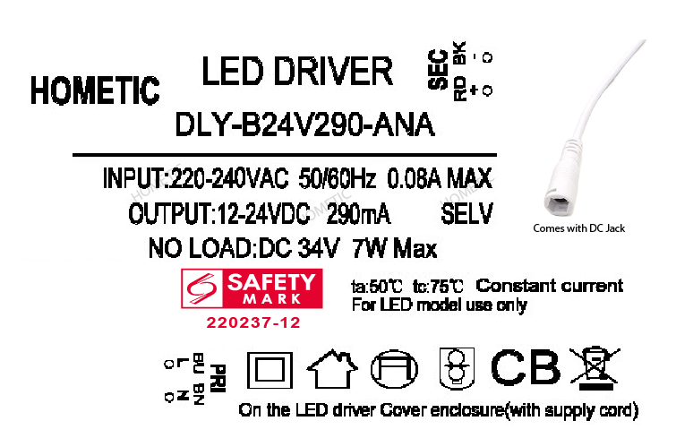 LED Driver 290mA | Singapore Safety Mark | 4W–24W Downlight Replacement