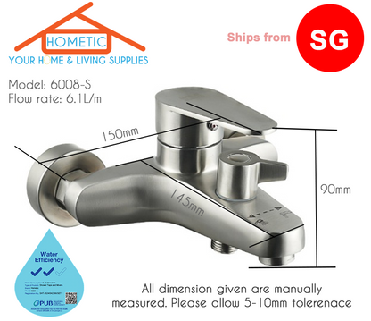 Brushed finish 304 stainless steel wall-mounted bathroom mixer tap with single lever handle and shower diverter knob