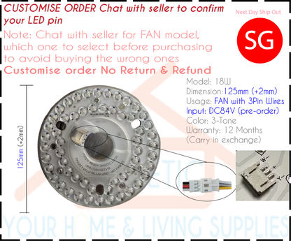 Contact seller Customize LED Ceiling Fan Lamp Module 24W 163mm Magnet Stick ON Light Source Easy to Install HFL DC84V