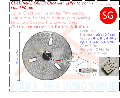 Contact seller Customize LED Ceiling Fan Lamp Module 24W 163mm Magnet Stick ON Light Source Easy to Install HFL DC84V