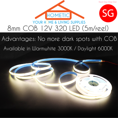 5M COB led light strip light continuous home cove wardrobe light ambient light 320LED 12V 8mm 60W 100W