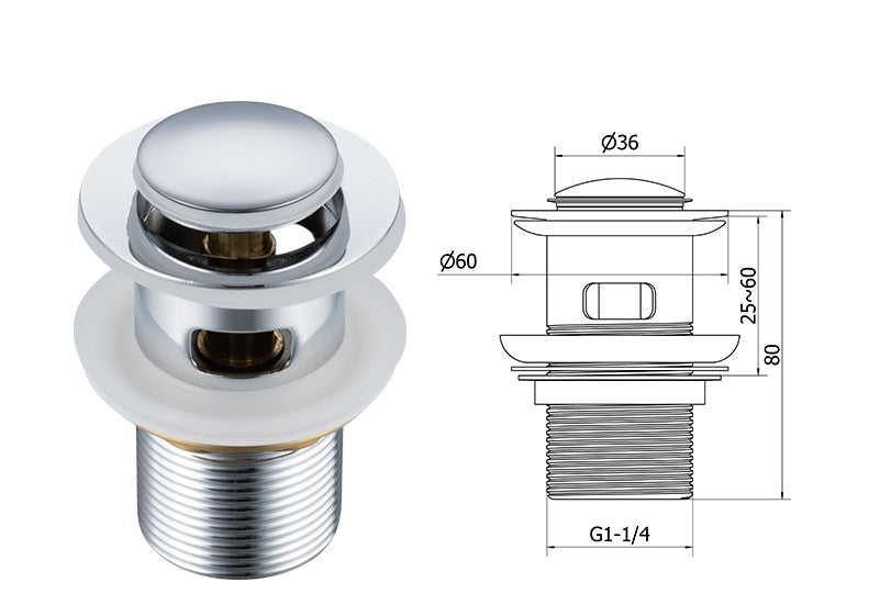 Waste Popup Stopper Small Cap PW11 Chrome with dimensions diagram