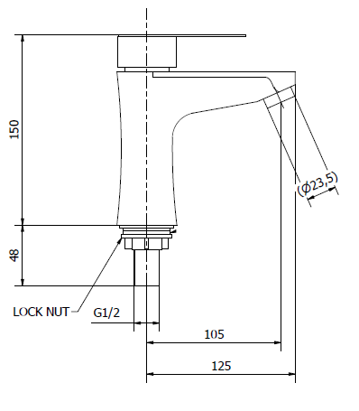 Technical drawing of a plumbing fixture with dimensions